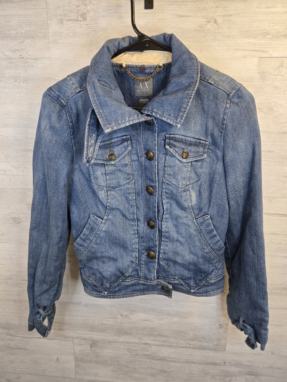 A/X Armani Exchange Denim Jacket with Button Front And Blue Satin Lining